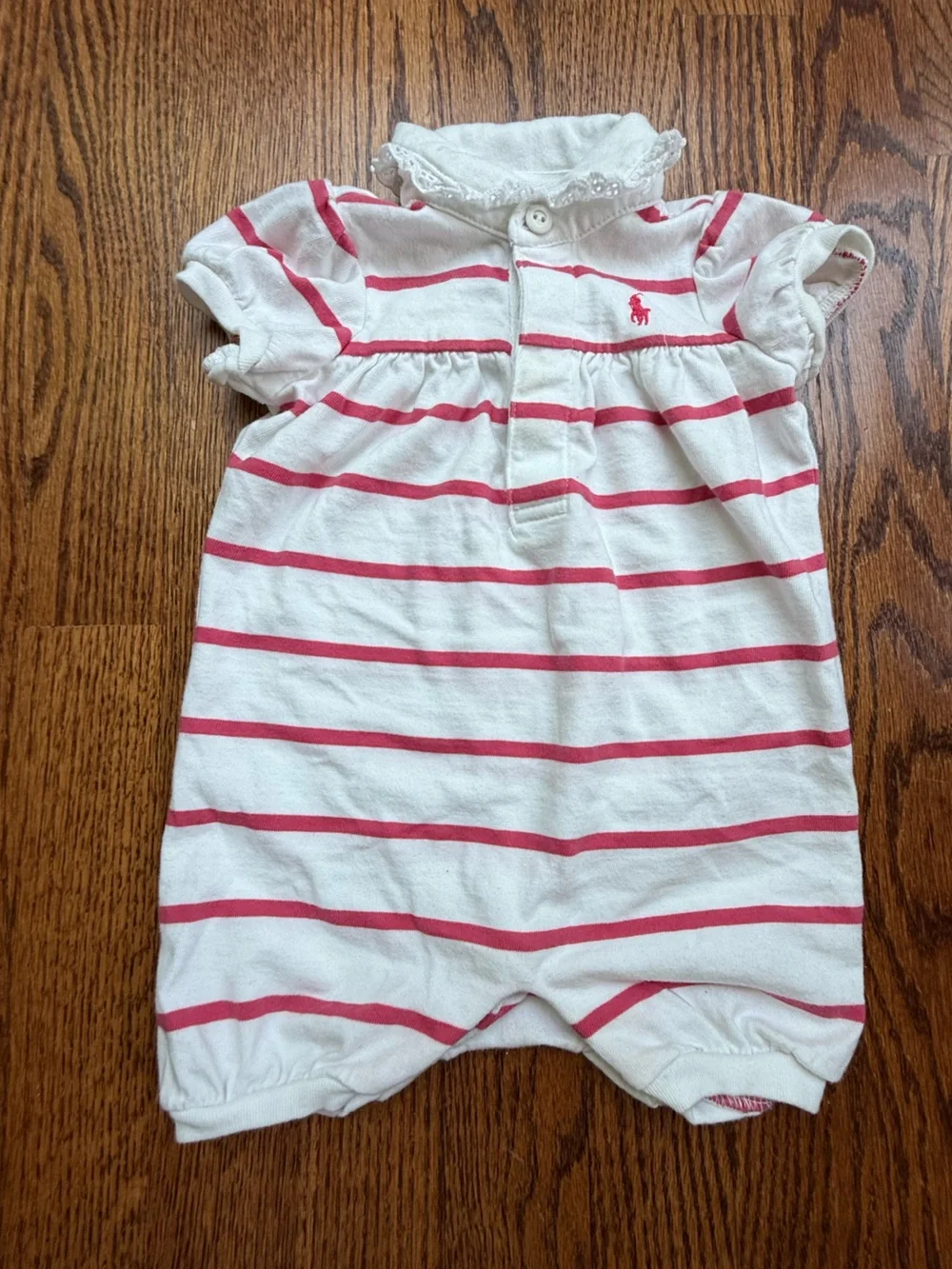 Ralph Lauren White and Pink Striped Romper 6 Months | Free with Bundle